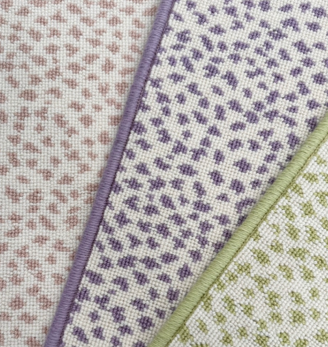 Multicolored rug samples.